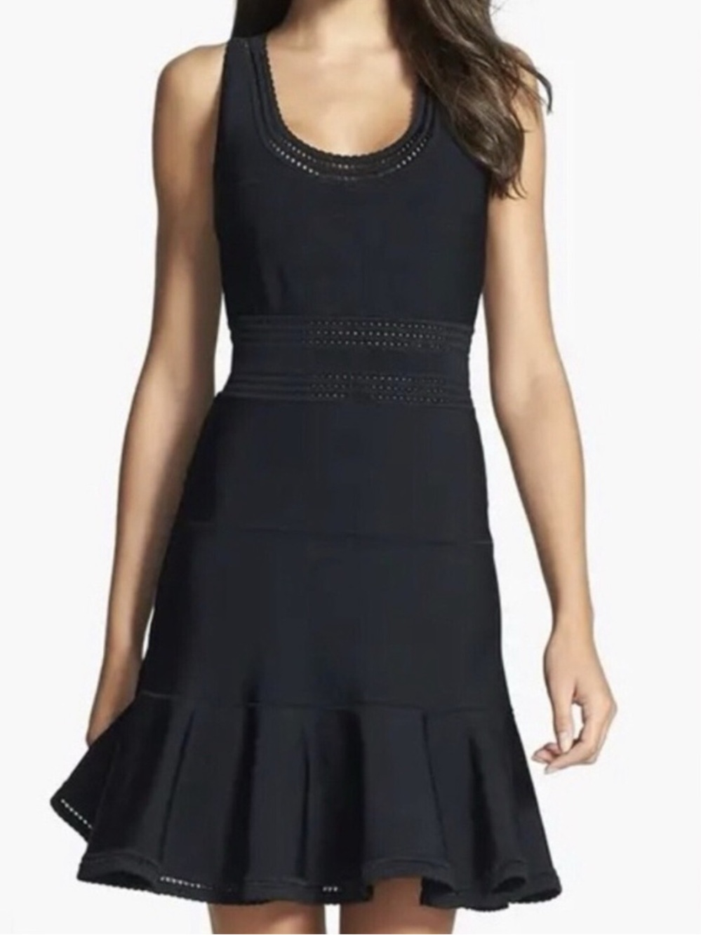 Diane Von Furstenberg Perry fit & flare Black Sleeveless Ruffle-Hem L Mini Dress